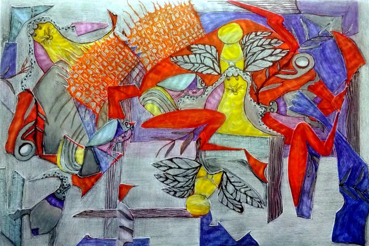 Una nueva síntesis. Dibujo-Collage. 0,20 m x 0,30 m 2019