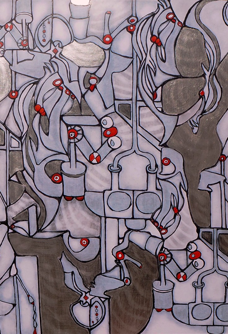 Universo de formas funcionales.Dibujo- Collage.0,20m x0,30m. 2019